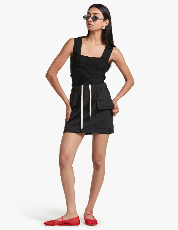 Drawstring Pocket Mini Skirt - Black