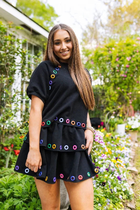 Black Rainbow Grommet Skort