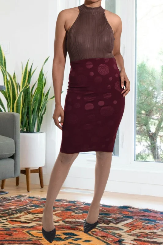 Ladies Burgundy Midi Skirt