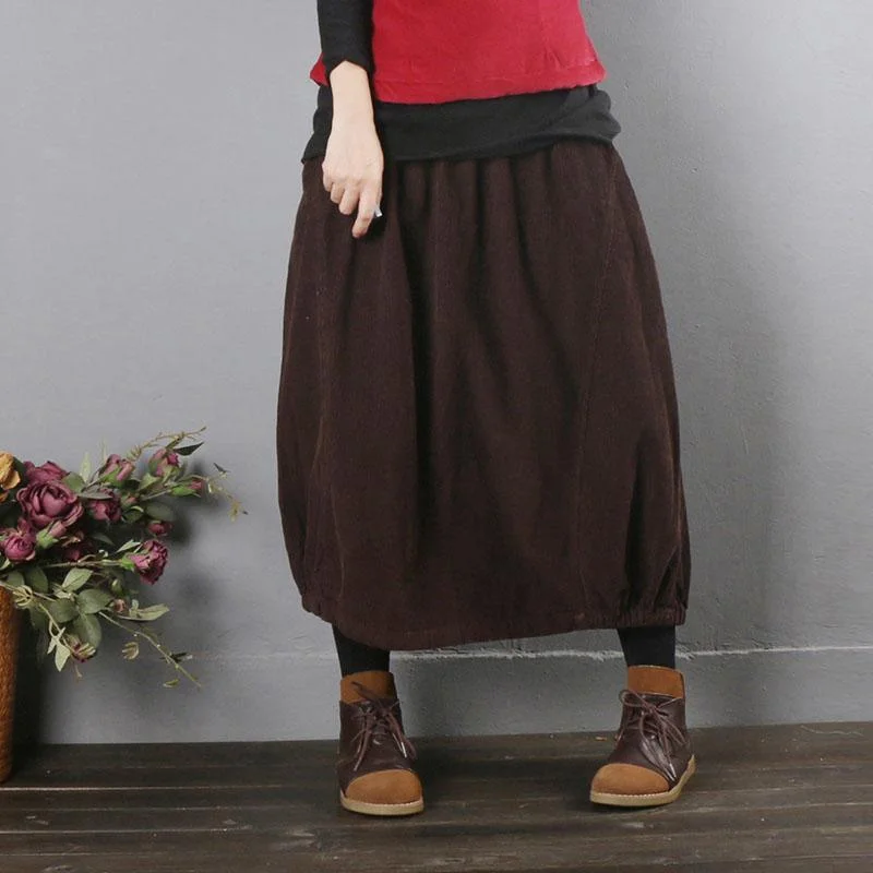 Simple burgundy quilting clothes elastic waist pockets daily fall skirt