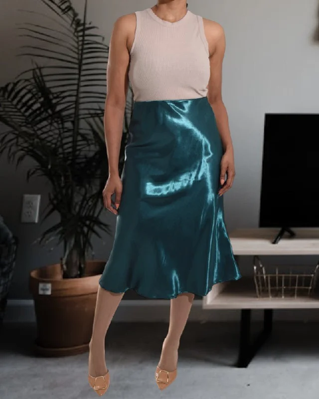 Teal Satin Bias Skirt