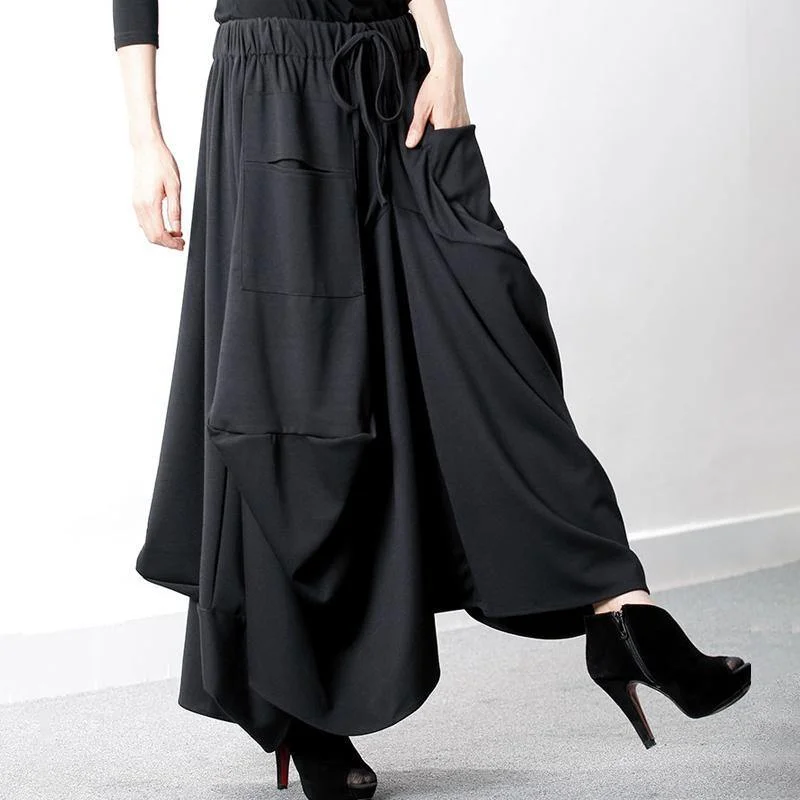 Women Cotton clothes 18th Century Elastic Waist Black Plus Size Fashion Skirt