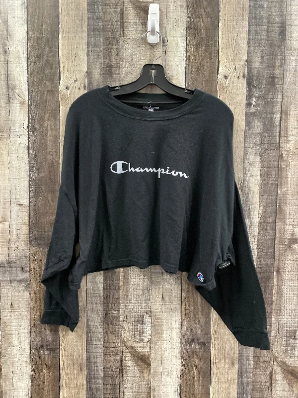 Athletic Top Long Sleeve Crewneck By Champion In Black, Size: M