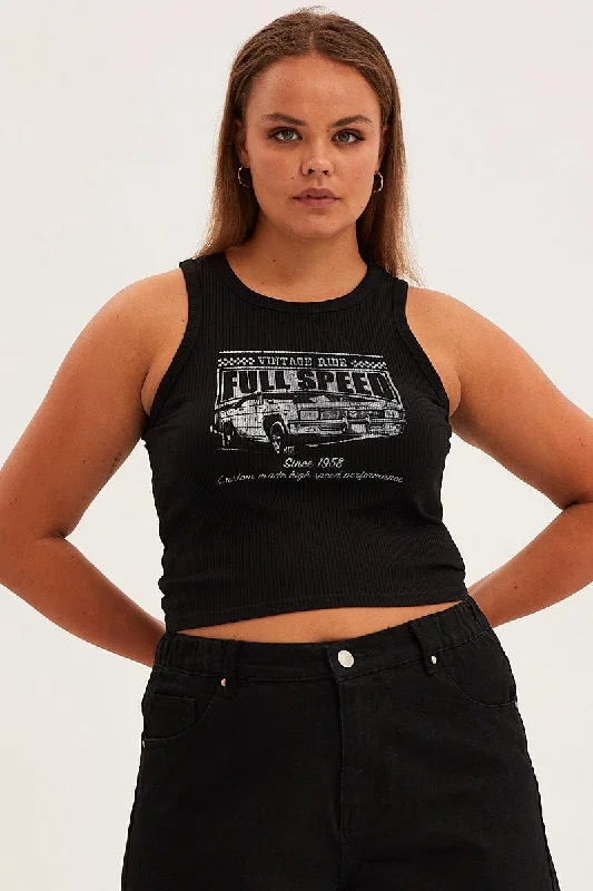 Black Tank Top Sleeveless Full Speed Rib Jersey