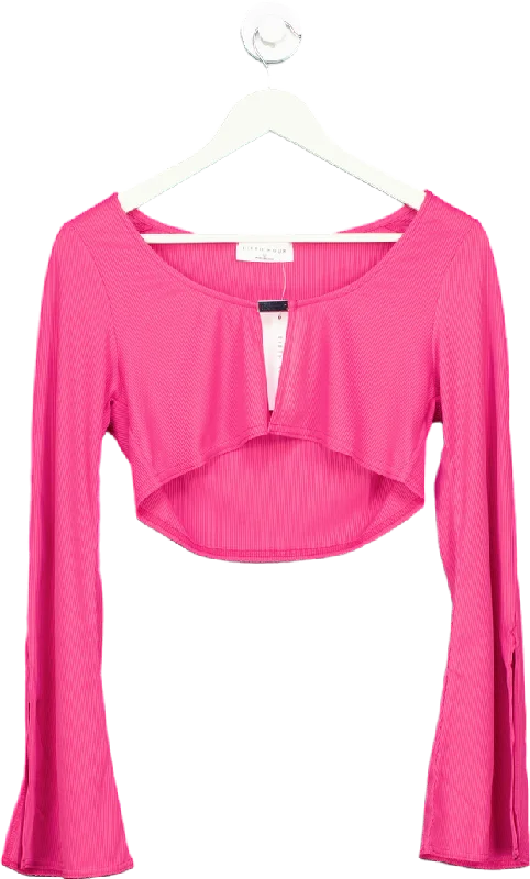 Ei8th Hour Pink Ribbed Long Sleeve Crop Top UK 12