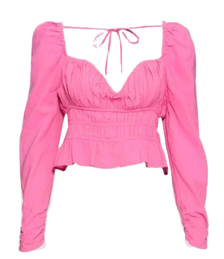 Free People Pink Ruched Blouse With Structured Sweetheart Neckline UK XS