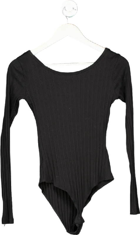 H&M Black Ribbed Long Sleeve Bodysuit UK S