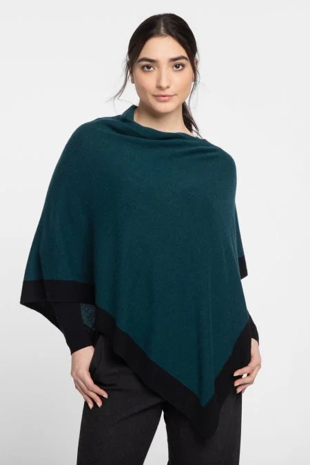 Kinross Cashmere Contrast Trim Poncho