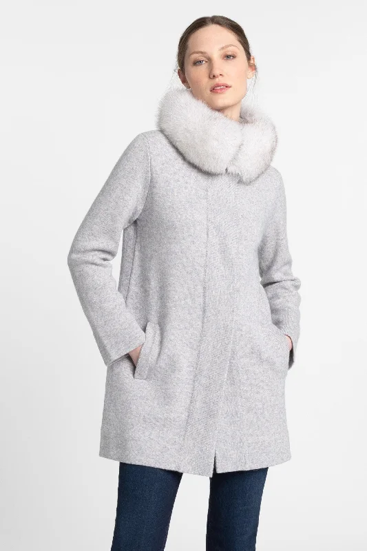 Kinross Cashmere Fox Fur Collar Swing Cardigan