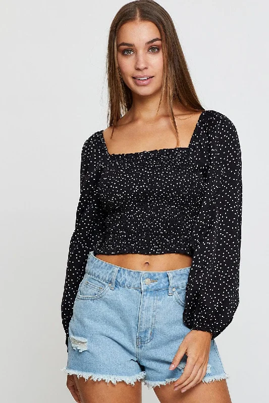 Polka Dot Crop Top Long Sleeve