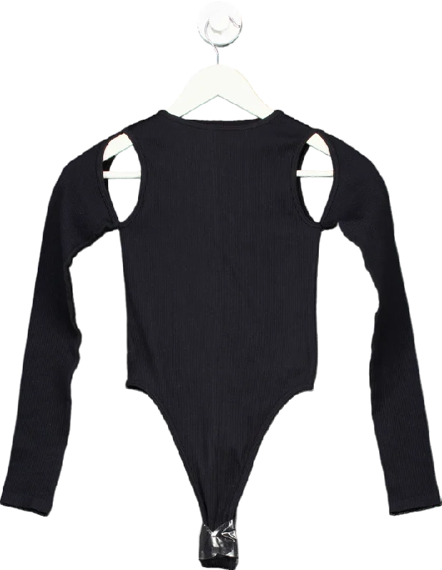 PrettyLittleThing Black Rib Cut Out Long Sleeve Bodysuit XS