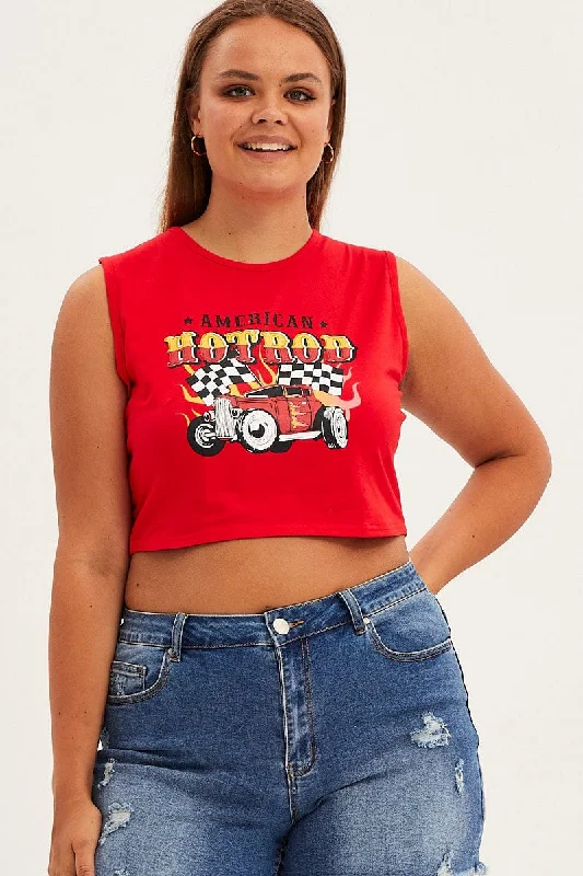 Red Sleeveless Hot Rod Tank Top