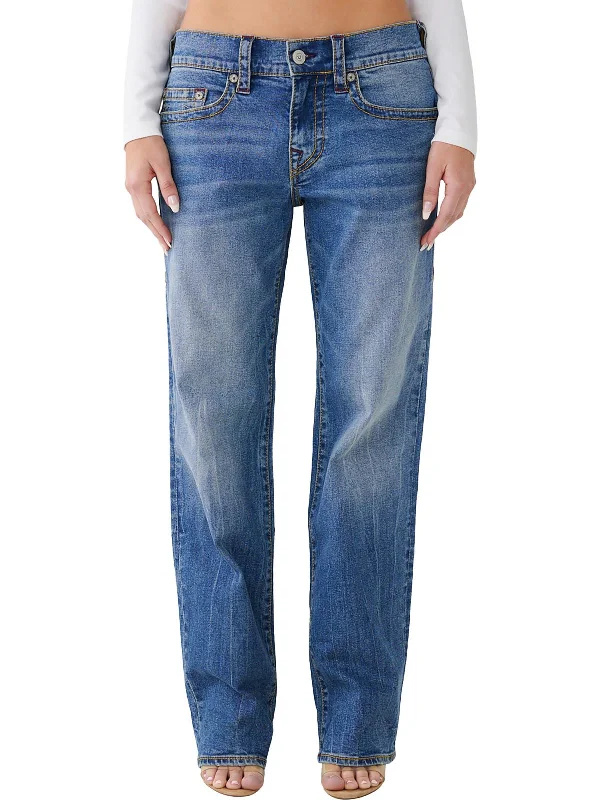 Ricki Womens Whisker Wash Relaxed Straight Leg Jeans