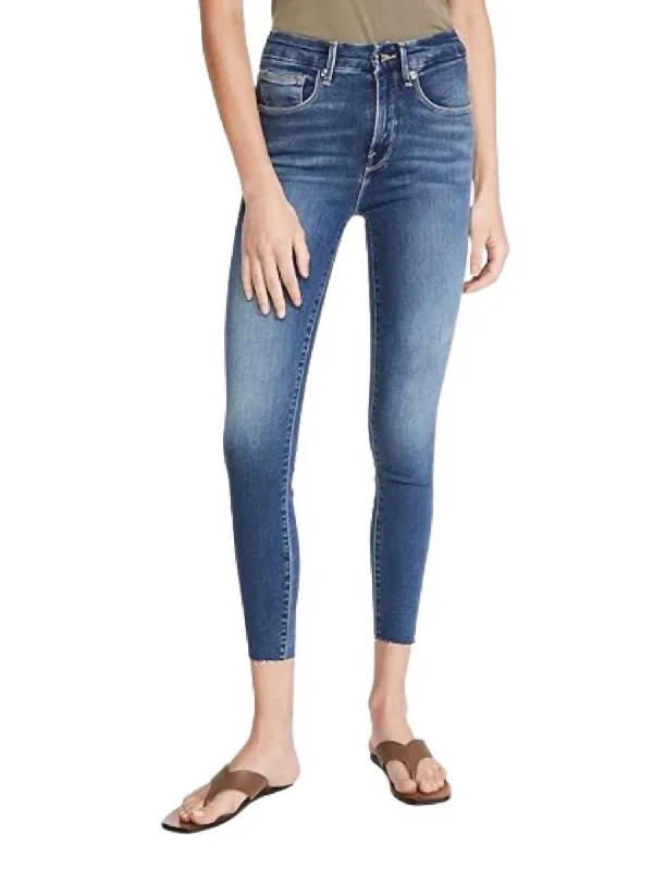 Waist Crop Raw Edge Jeans In Blue 331