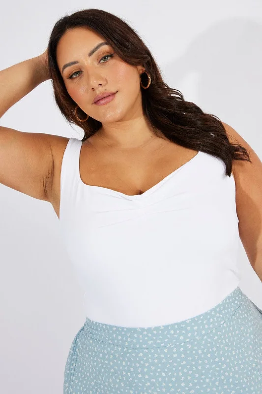 White Supersoft Top Sleeveless Sweetheart Neckline