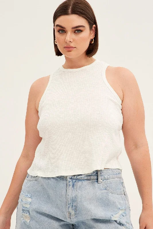 White Tank Top Sleeveless Crew Neck