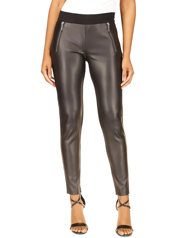 Petites Womens Mixed Media Faux Leather Leggings