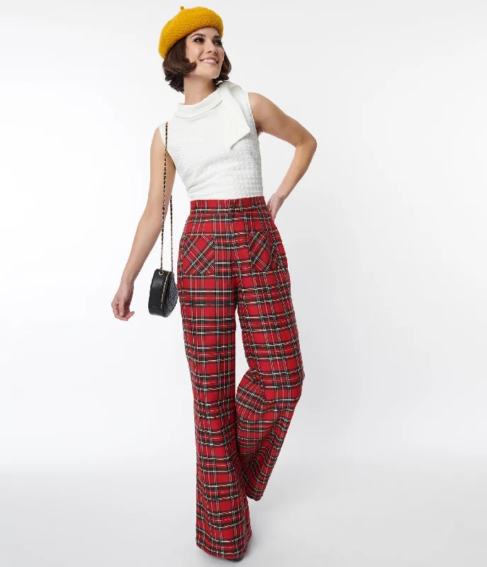 Smak Parlour Red Plaid Wide Leg Trousers