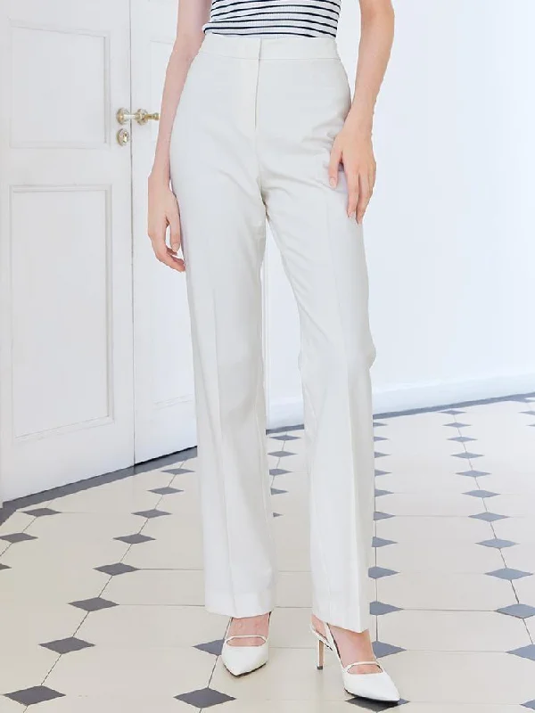 White Adjustable Waist Full Length Pants