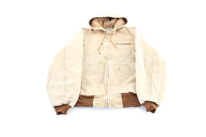 Carhartt Logo Patch Tan Hooded Zip Up Jacket