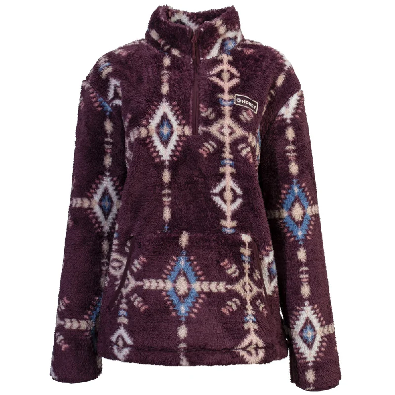 "Ladies Fleece Pullover" Maroon w/Aztec