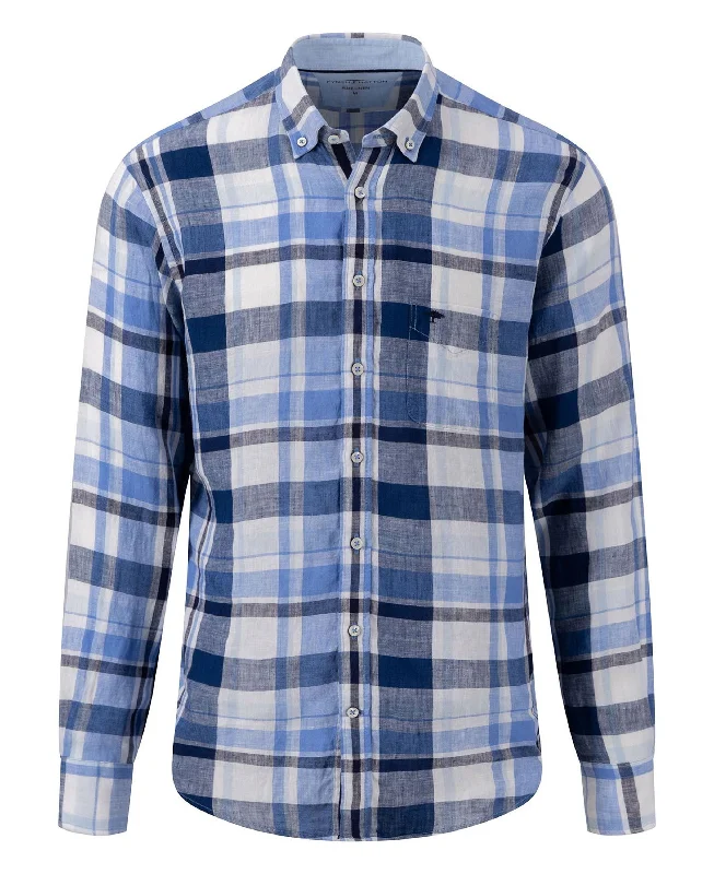 Pure Linen Checks Shirt - Navy