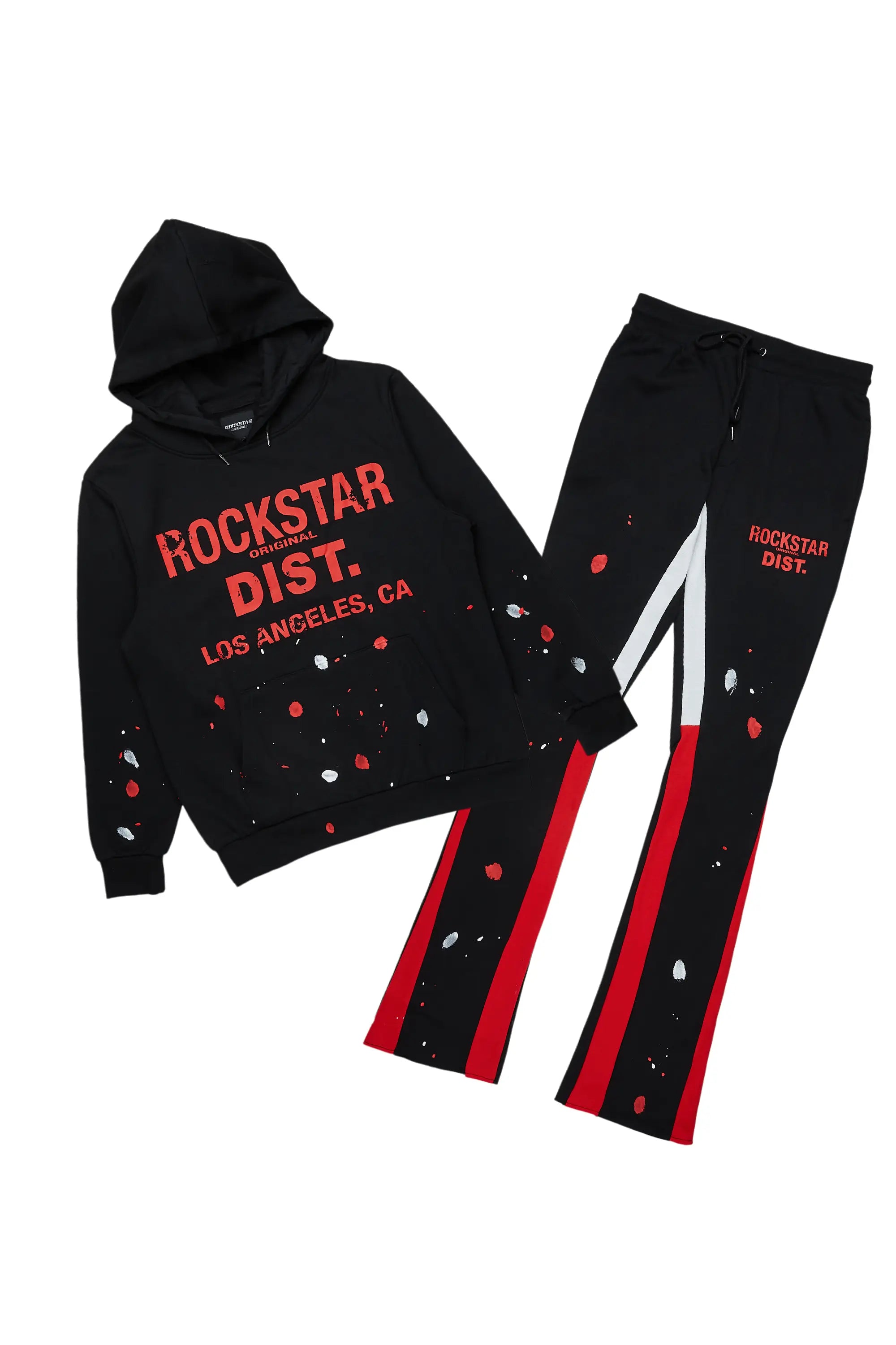 Scottie Black/Red Paint Splatter Hoodie/Stacked Flare Pant Set