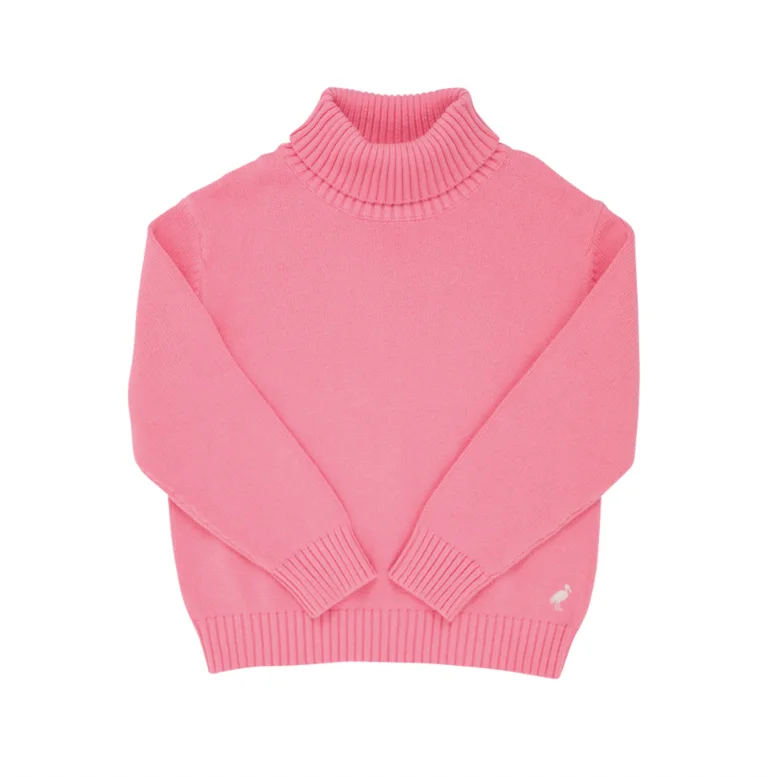 The Beaufort Bonnet Company Townsend Turtleneck Sweater - Hamptons Hot Pink with Palm Beach Pink Stork