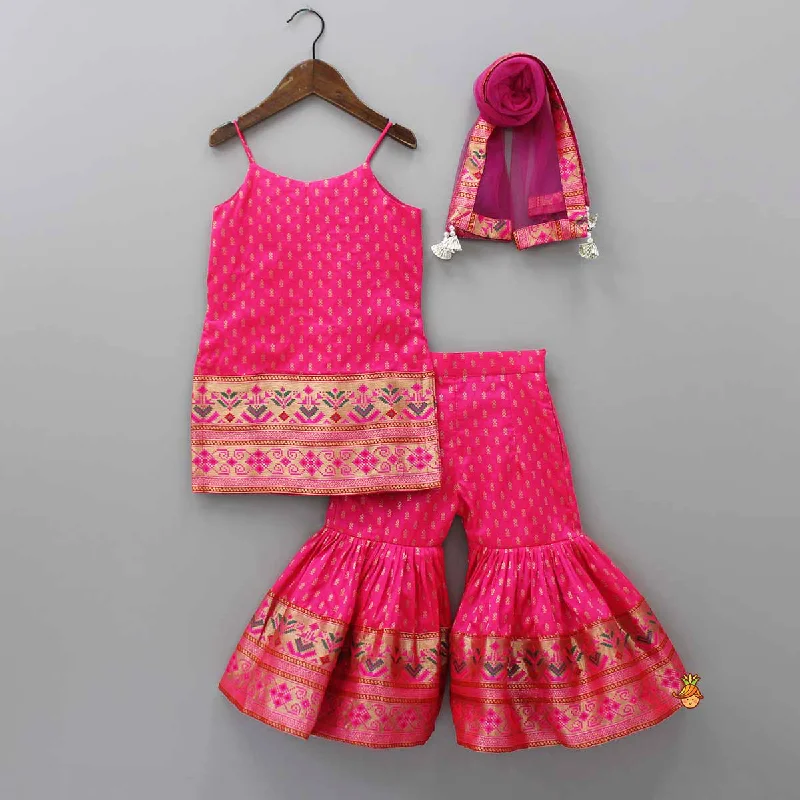 Brocade Strappy Kurti With Pleated Sharara