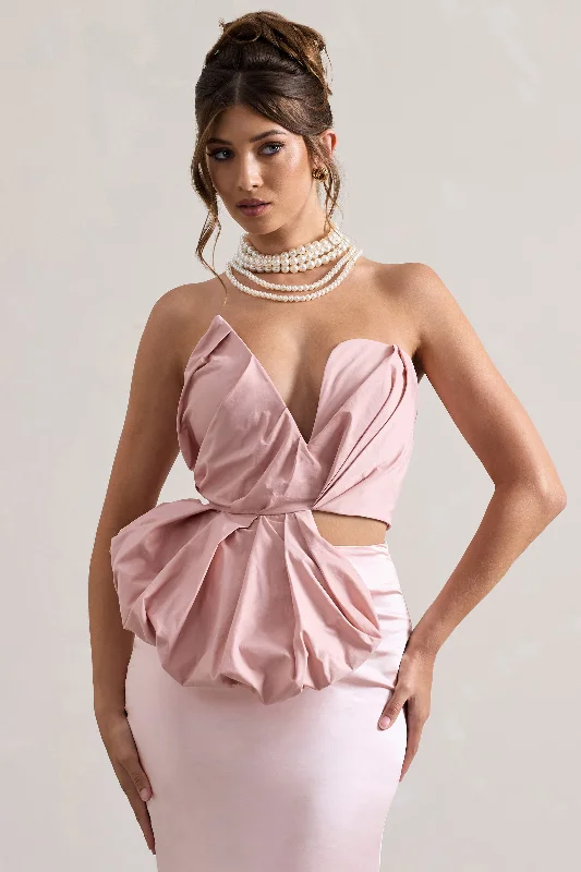 Haute | Pink Asymmetric Plunge-Neck Corset With Ruffle