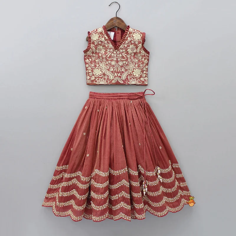 Thread Embroidered Top And Pleated Lehenga