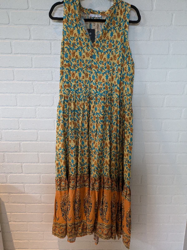 Orange & Yellow Dress Casual Midi Cmc, Size L