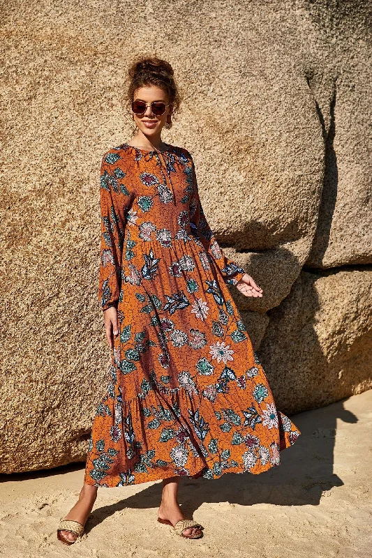 BerriesJam - Boho Printed Swing Beach Retro Maxi Dress