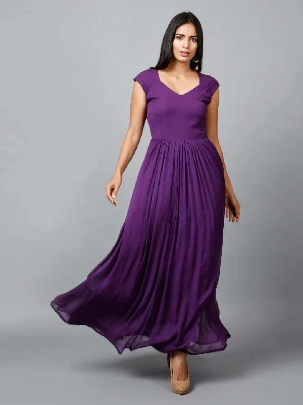 Miracolos By Ruchi's Classy Chiffon Drape Ruching Maxi Gowns   - Rent