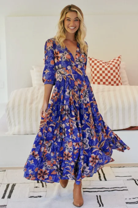 Santiago Print berry Maxi dress