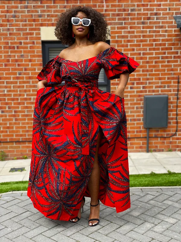 Beatrice Ankara Maxi Dress | Red African Print