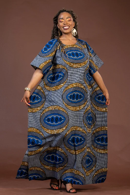 Gemma Ankara Maxi Dress | Blue and Gold African Print