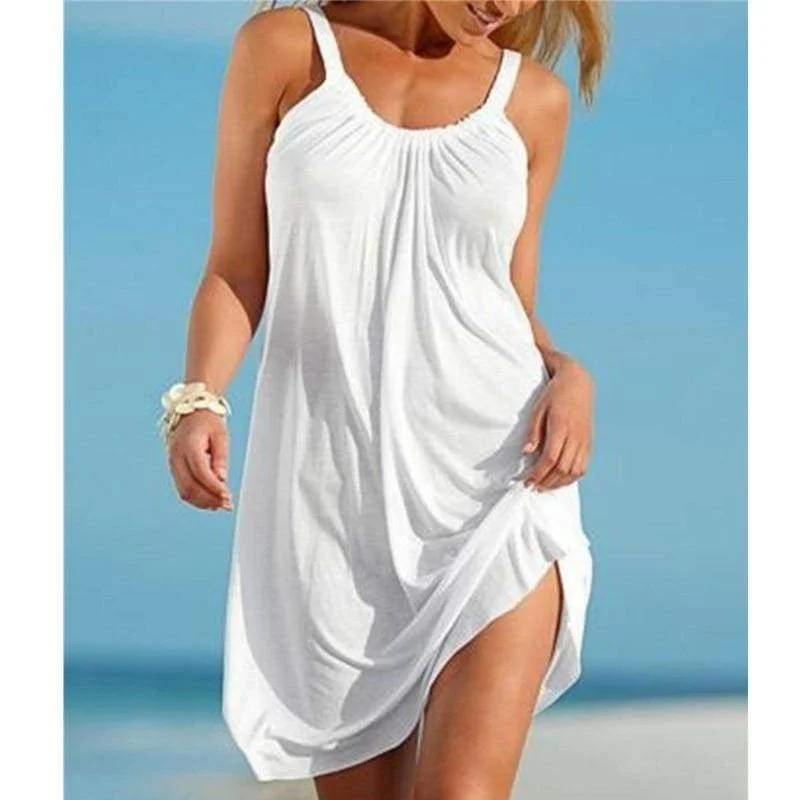 FashionSierra - Summer Women Beach Mini Sundress Ladies Sleeveless Short Mini Dress Holiday Party Solid Casual Dresses