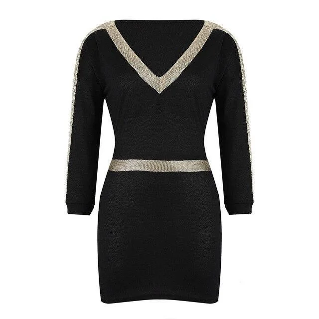 FashionSierra - Women Party Night Clbu Wear Sexy Low Cut Patchwork Long Sleeve Elastic Waist Women Mini Dress Sexy Dress