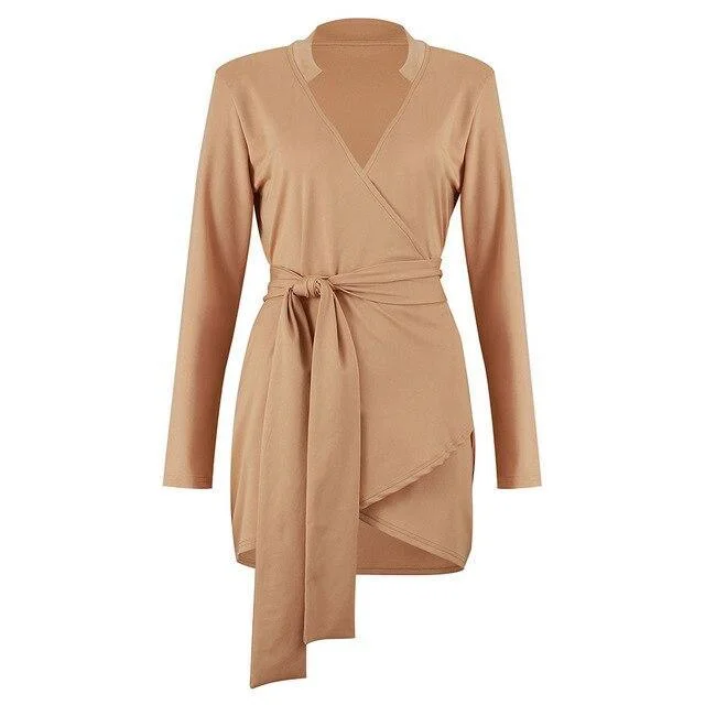 FashionSierra - Women Party Night Club Wear Fashion Sexy Low Cut Solid Color Long Sleeve Bandage Women Mini Dress Sexy Dress