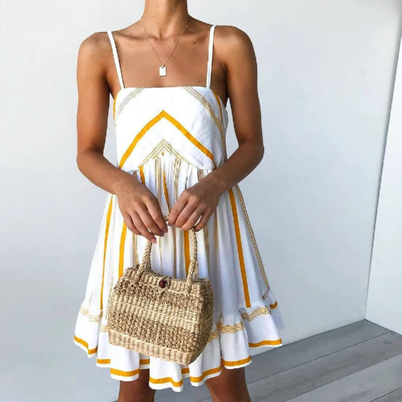 FashionSierra - Women Summer Sexy Spaghetti Strap Club Evening Party Dresses Ladies Boho Striped Sleeveless Beach Mini Dress