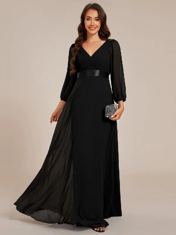 Classical Floor Length Long Sleeves Empire Waist Chiffon Evening Dresses