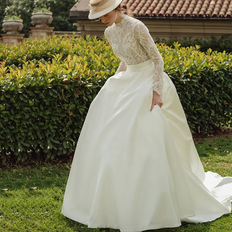 Sexy Long Sleeve Lace Wedding Dress With Sheer Bodice