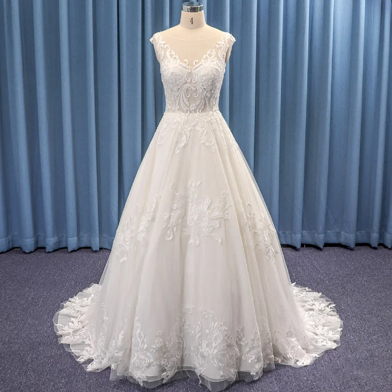 Trending Sheer Bodice Lace Tulle A-line Bridal Wedding Dress