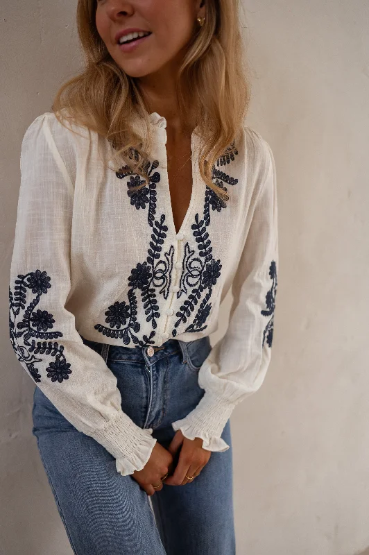 Blouse Salomé - écrue et bleue à broderie