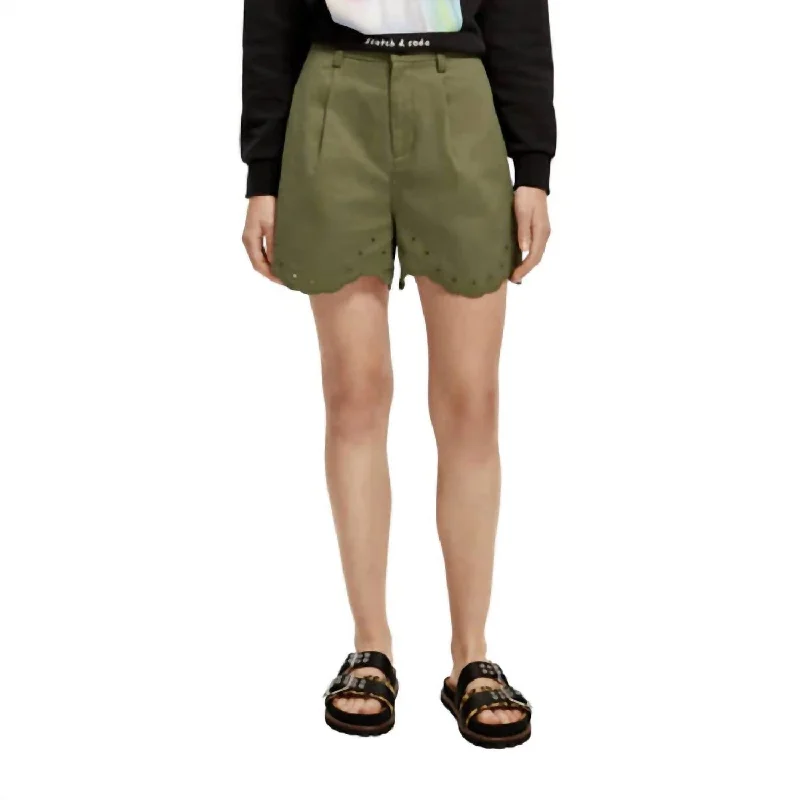 Embroidered Shorts In Olive