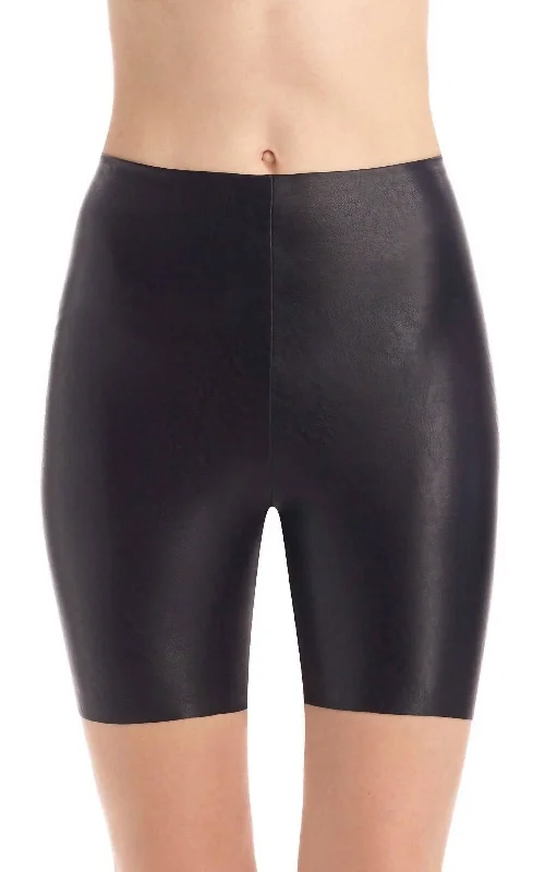 Faux Leather Bike Short In Black