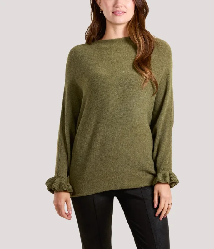 Khaki Ruffle Sleeve Batwing Jumper