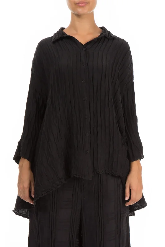 Loose Black Silk Linen Shirt