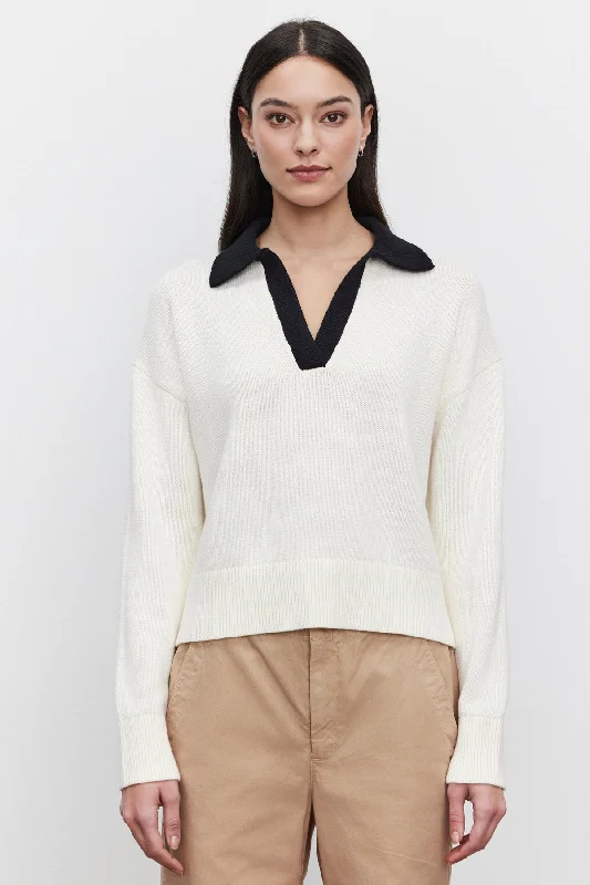 LUCIE COTTON CASHMERE POLO SWEATER